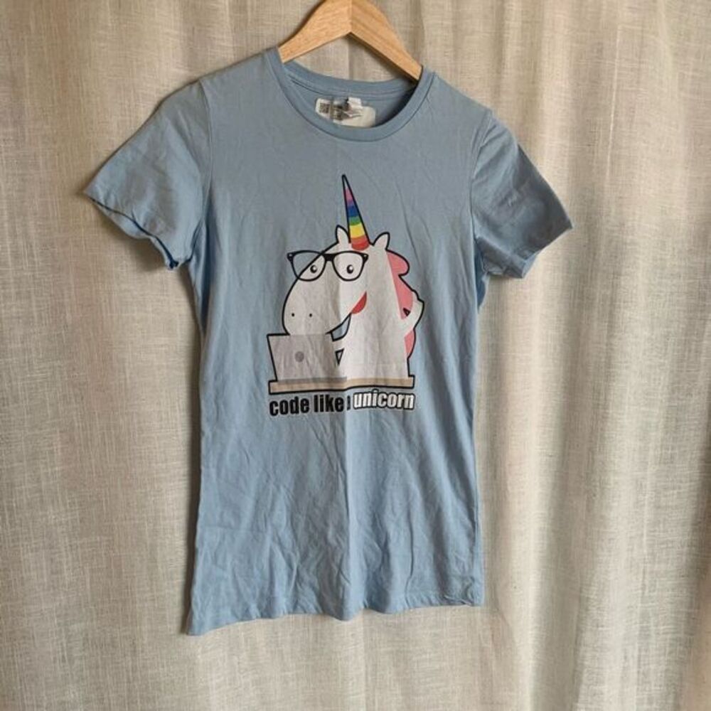 NEW Coding Unicorn Graphic Tee Size‎ Jr Large Blue Software Engineer